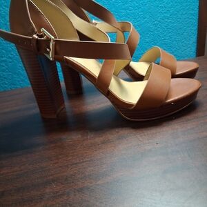 Nine West Tan Strappy Platform Heels